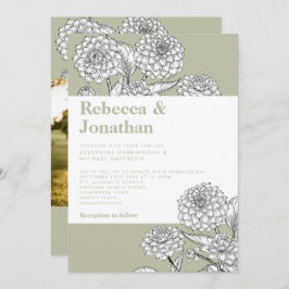 ヴィンテージセージグリーンフローラフォト結婚式招待状 招待状