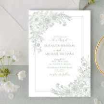 ヴィンテージセージグリーンフローララインアートスクリプ結婚ト