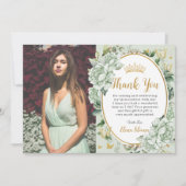 ヴィンテージセージグリーンフローラ蝶キンセアニェラ サンキューカード (正面)