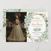 ヴィンテージセージグリーンフローラ蝶キンセアニラ セーブザデート (正面/裏面)