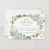 ヴィンテージセージグリーンフローラ蝶キンセアニラ 出欠カード (正面)