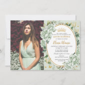 ヴィンテージセージグリーンフローラ蝶キンセアニラ 招待状 (正面)