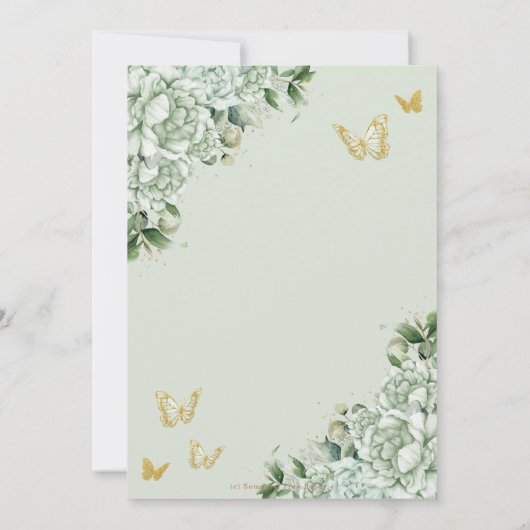 ヴィンテージセージグリーンフローラ蝶キンセアニラ 招待状 (裏面)
