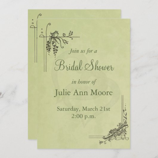 ヴィンテージセージグリーンブライダルシャワー 招待状 (正面/裏面)