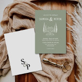 ヴィンテージセージグリーンベニューイラストレーション結婚ズ 招待状