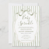 ヴィンテージセージグリーンベビーふりかけリボン 招待状 (正面)