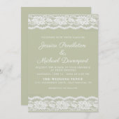 ヴィンテージセージグリーンホワイトレース結婚ズ 招待状 (正面/裏面)