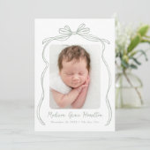 ヴィンテージセージグリーンボウ2フォト誕生 案内状 (スタンド正面)