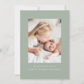 ヴィンテージセージグリーンボウ2フォト誕生 案内状 (裏面)