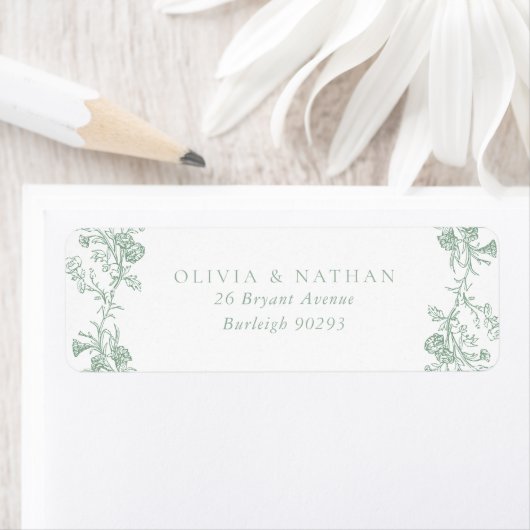 ヴィンテージセージグリーン結婚フローラ差出人住所 ラベル (インサイチュ)