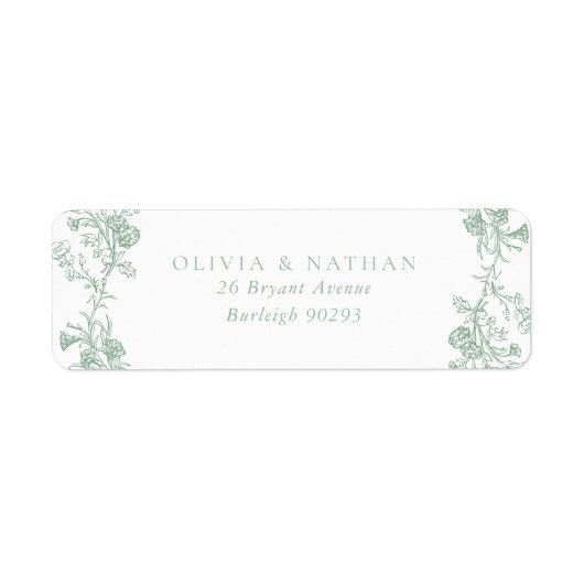 ヴィンテージセージグリーン結婚フローラ差出人住所 ラベル (正面)