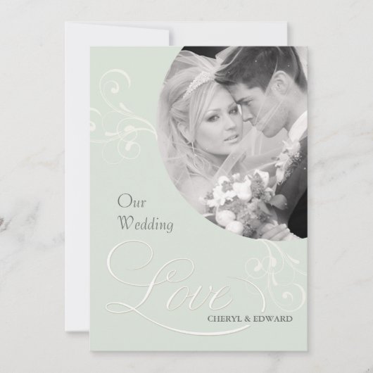 ヴィンテージセージグリーン結婚式招待状と写真 招待状 (正面)