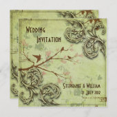 ヴィンテージセージラブバード結婚式招待状 招待状 (正面/裏面)