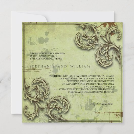 ヴィンテージセージラブバード結婚式招待状 招待状 (裏面)