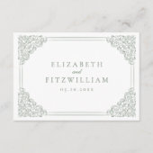 ヴィンテージセージ枠エレガントなウェディング詳細エンクロージャ エンクロージャーカード (正面)