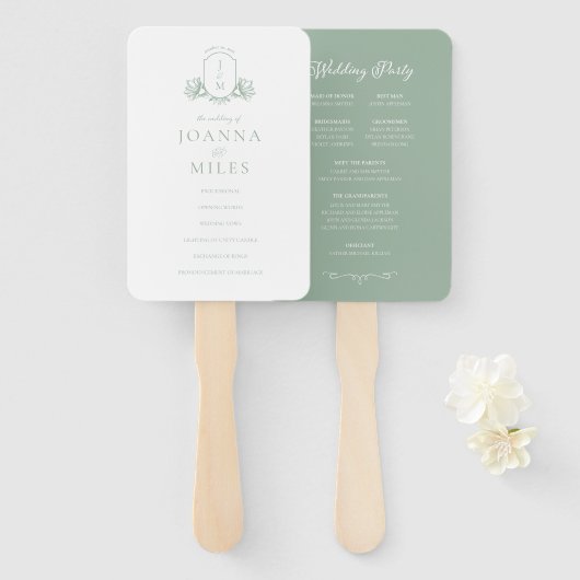 ヴィンテージセージ植物モノグラムプログラムハンドファン ハンドファン (正面&裏面)