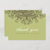 ヴィンテージセージ結婚グリーンサンキューカード 招待状 (正面/裏面)