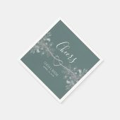 ヴィンテージセージ結婚グリーン スタンダードカクテルナプキン (角)