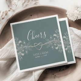 ヴィンテージセージ結婚グリーン スタンダードカクテルナプキン