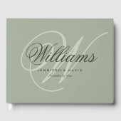 ヴィンテージセージ緑のスクリプト結婚モノグラム ゲストブック (正面)