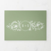 ヴィンテージセージ緑のフローラ結婚フレーム 三つ折り招待状 (カバー)