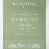 ヴィンテージセージ緑のフローラ結婚フレーム 三つ折り招待状 (内部中)