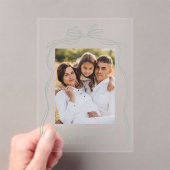 ヴィンテージセージ緑の弓メリークリスマスフォト アクリル招待状 (インサイチュ (ポータブル))