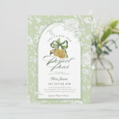 ヴィンテージセージ緑パーフェクトナシペアブライダルシャワー 招待状 (スタンド正面)