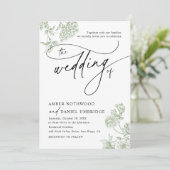 ヴィンテージセージ緑フローラミニマリスト結婚写真 招待状 (スタンド正面)