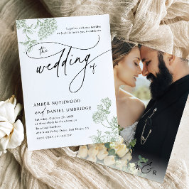 ヴィンテージセージ緑フローラミニマリスト結婚写真 招待状