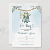 ヴィンテージセージ緑ユーカリ少年の赤ちゃん服 招待状 (正面)