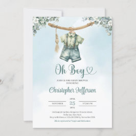 ヴィンテージセージ緑ユーカリ少年の赤ちゃん服 招待状