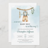 ヴィンテージセージ緑ユーカリ少年の赤ちゃん服 招待状 (正面/裏面)