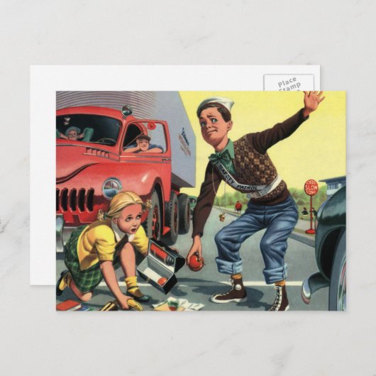 ヴィンテージセーフティ巡視救済警備員の少女 ポストカード (正面/裏面)