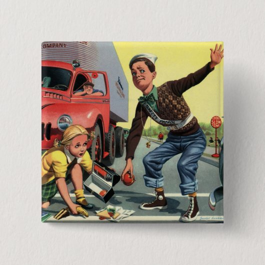 ヴィンテージセーフティ巡視救済警備員の少女 缶バッジ (正面)