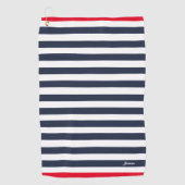 ヴィンテージセーラーネイビーブルーストライプレッドストライプの ゴルフタオル (正面)
