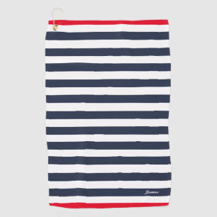 ヴィンテージセーラーネイビーブルーストライプレッドストライプの ゴルフタオル