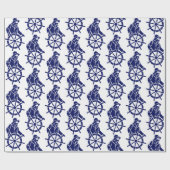 ヴィンテージセーラー、キャプテンズホイールシルエット ラッピングペーパー (フラット)