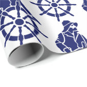 ヴィンテージセーラー、キャプテンズホイールシルエット ラッピングペーパー (ロールコーナー)