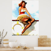 ヴィンテージセーラ航海のーが女の子をピンアップ ポスター (キッチン)