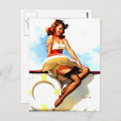 ヴィンテージセーラ航海のーが女の子をピンアップ ポストカード (正面/裏面)