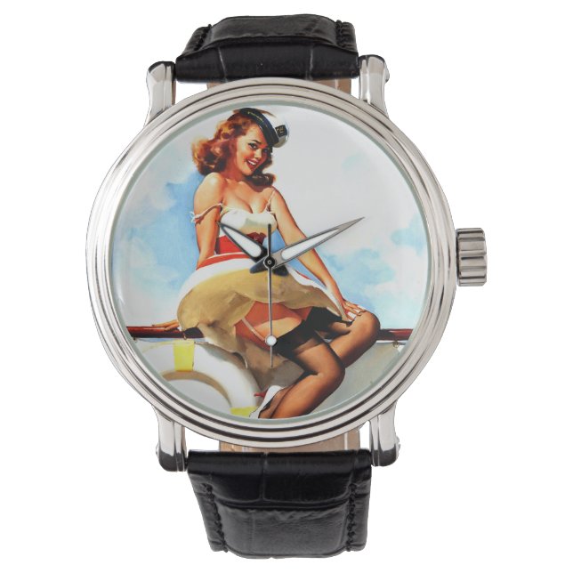 ヴィンテージセーラ航海のーが女の子をピンアップ 腕時計 (正面)