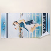 ヴィンテージセーラ航海のー海軍ストライプの ビーチタオル (正面)