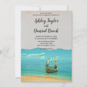 ヴィンテージセーリングボートの海岸行き先結婚式 招待状 (正面)