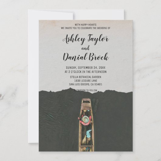 ヴィンテージセーリングボートハワイの目的地の結婚式 招待状 (正面)