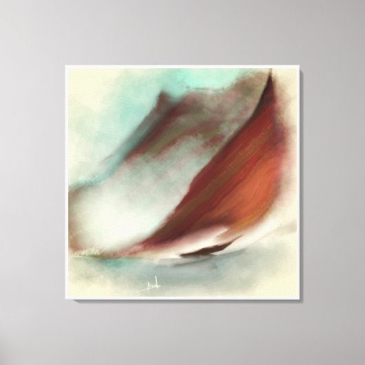 ヴィンテージセーリングボートマウンテンズ絵画ランドスケーズ キャンバスプリント (正面)