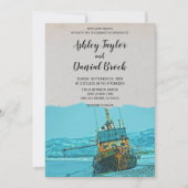 ヴィンテージセーリングボート海軍の目的地の結婚式 招待状 (正面)