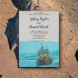 ヴィンテージセーリングボート海軍の目的地の結婚式 招待状