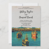 ヴィンテージセーリングボート海軍の目的地の結婚式 招待状 (正面)