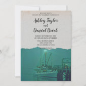 ヴィンテージセーリングボート港の海軍の目的地の結婚式 招待状 (正面)